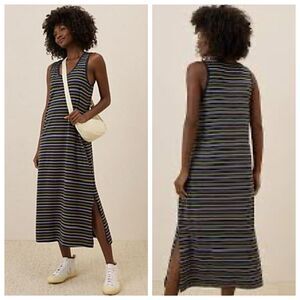 Pact Softspun Tank Midi Dress Womens Sz 3XL Blue Striped Sleeveless Side Slit